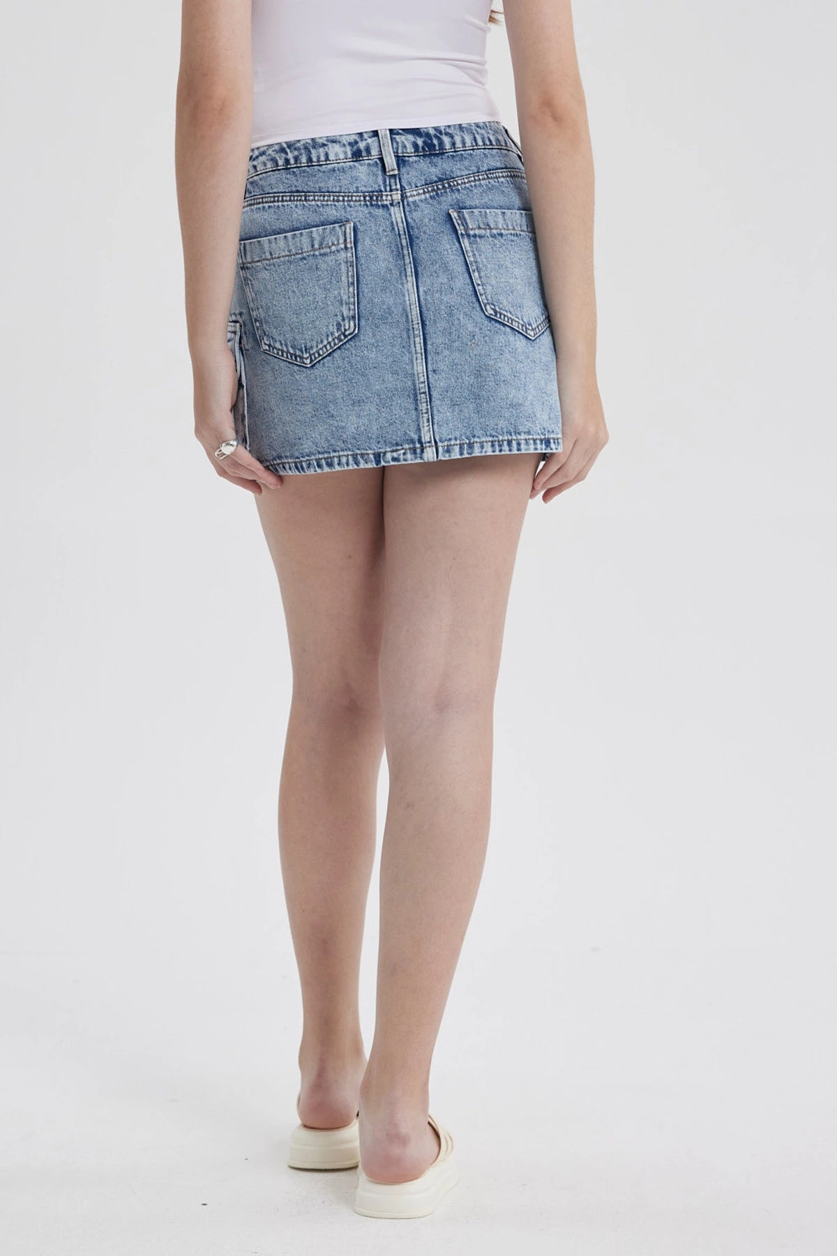 Falda Mujer Cargo Lavado Azul