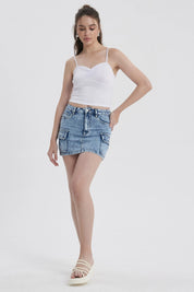 Falda Mujer Cargo Lavado Azul
