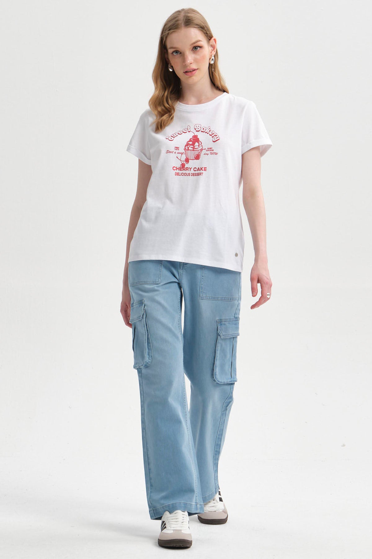 Jeans Mujer Cargo Calce Recto Azul