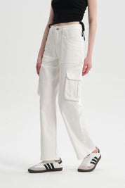 Jeans Mujer Cargo Calce Recto Crudo