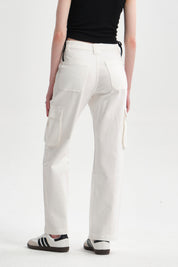 Jeans Mujer Cargo Calce Recto Crudo