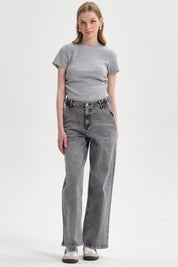 Jeans Mujer Wide Leg Lavado Gris
