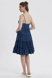 Vestido Mujer Pabilo Volantes Azul Oscuro