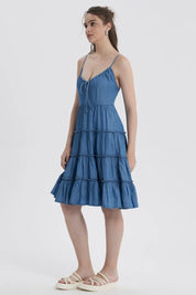 Vestido Mujer Pabilo Volantes Azul Claro