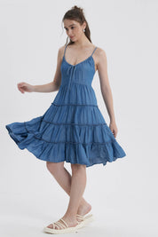 Vestido Mujer Pabilo Volantes Azul Claro