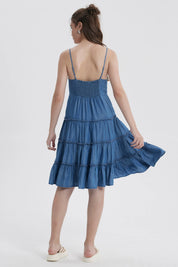 Vestido Mujer Pabilo Volantes Azul Claro