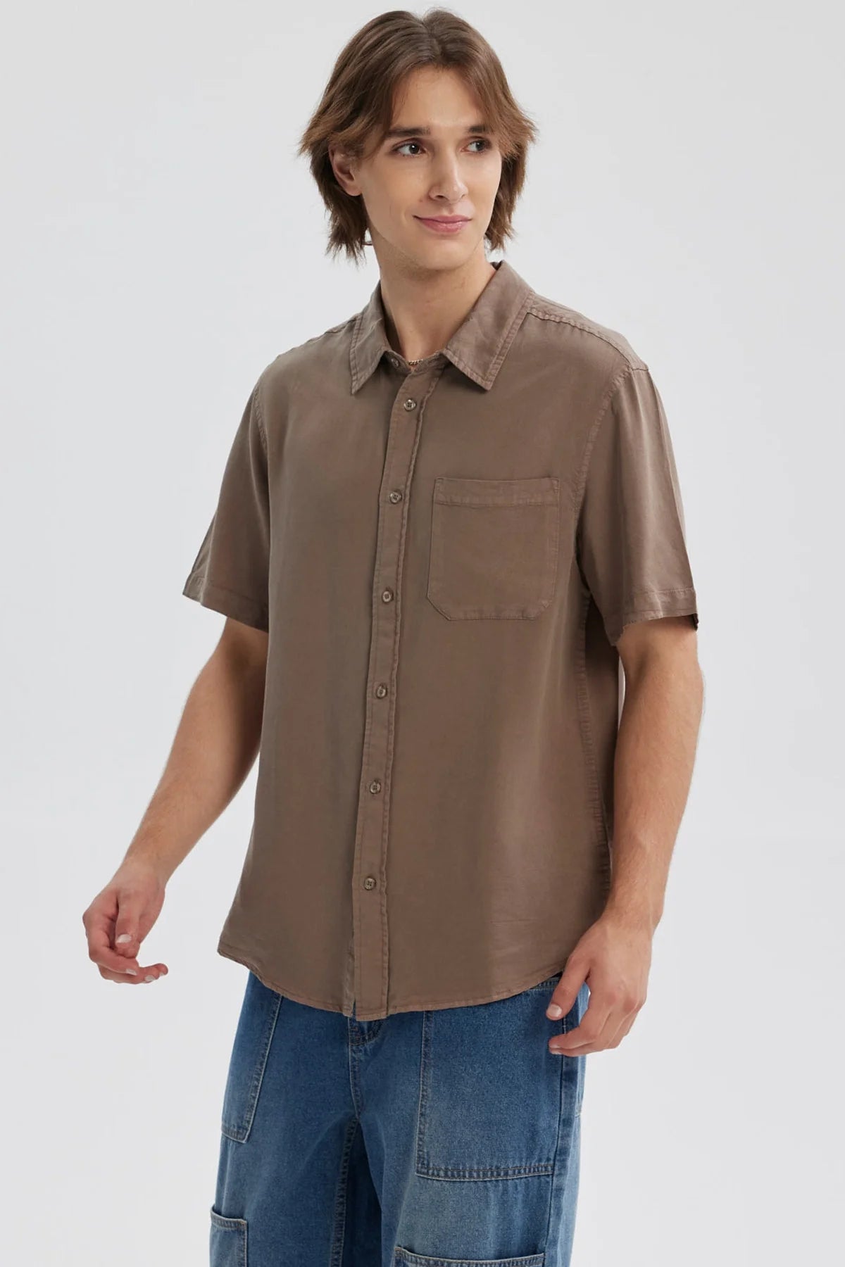 Camisa Hombre Lyocell Café