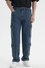 Jeans Doble Cargo Hombre Azul