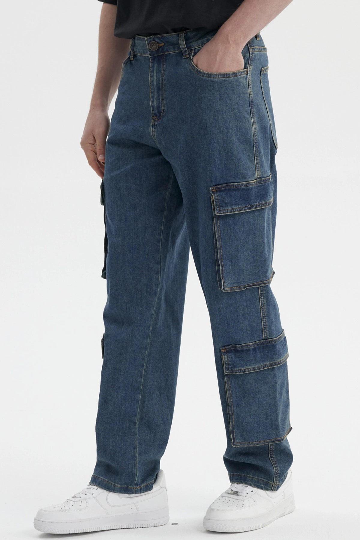 Jeans Hombre Doble Cargo Azul
