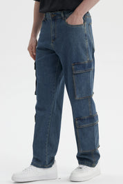 Jeans Hombre Doble Cargo Azul