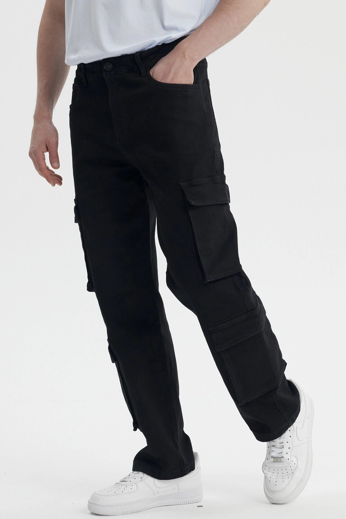Jeans Hombre Doble Cargo Negro
