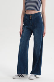 Jeans Mujer Calce Recto Linea Pretina Azul Oscuro