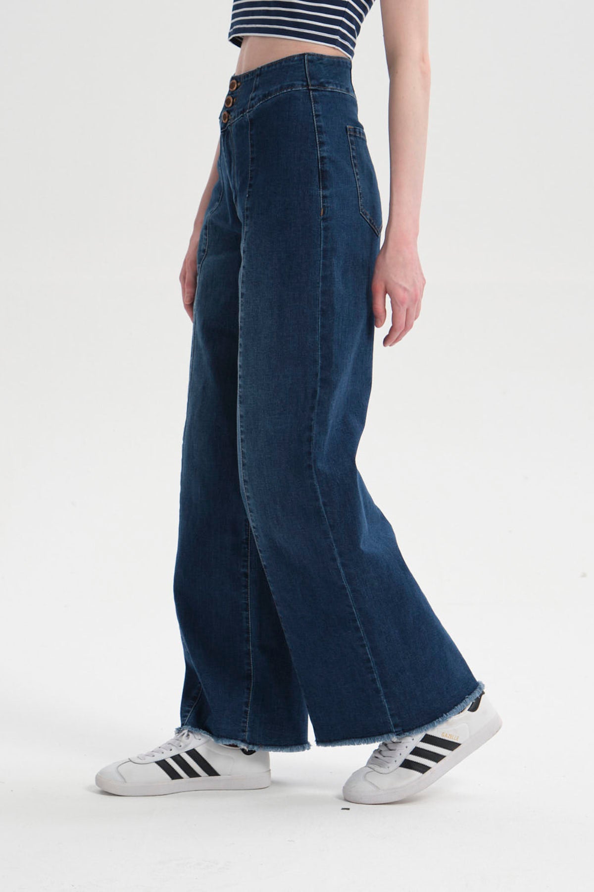Jeans Mujer Calce Recto Linea Pretina Azul Oscuro