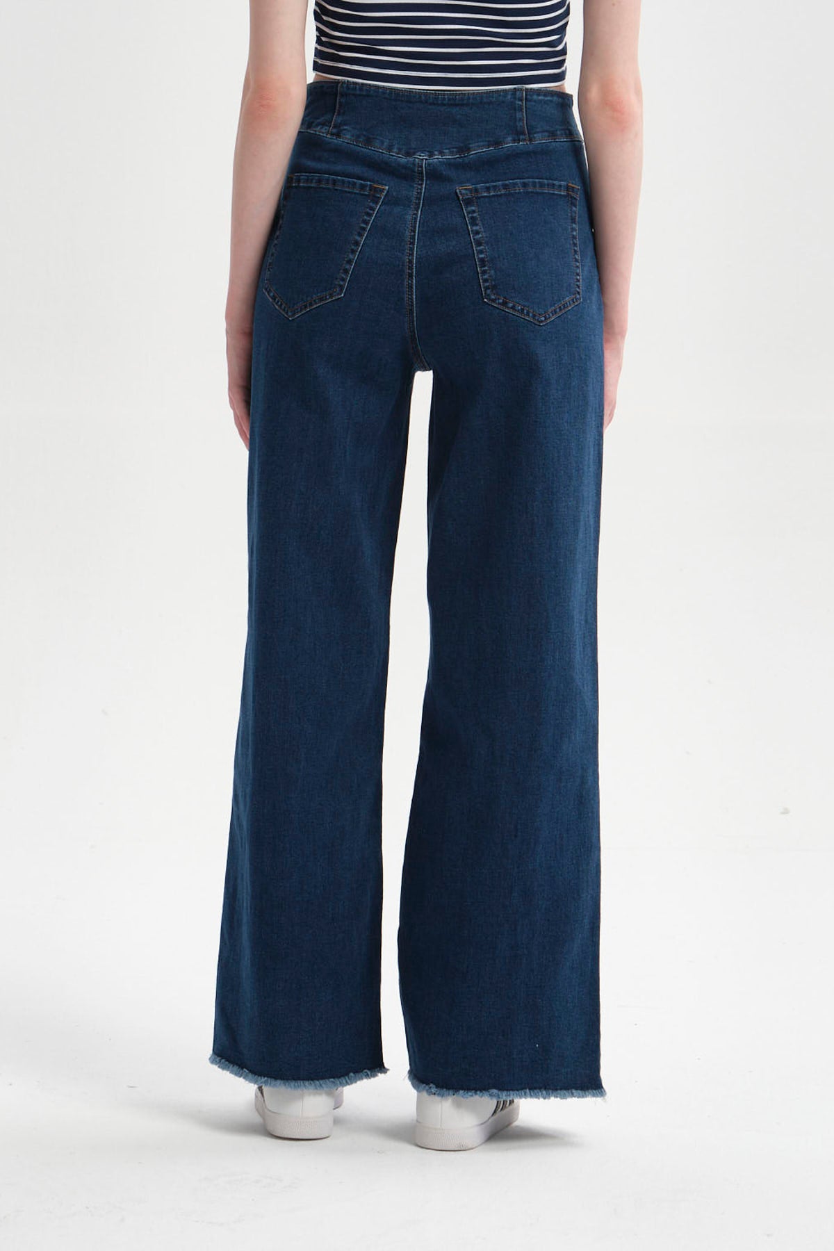 Jeans Mujer Calce Recto Linea Pretina Azul Oscuro