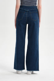 Jeans Mujer Calce Recto Linea Pretina Azul Oscuro