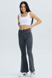 Jeans Mujer Flare Detalle Gris