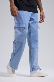 Jeans Hombre Cargo Con Cierre Azul Claro
