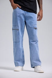 Jeans Hombre Cargo Con Cierre Azul Claro