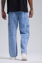 Jeans Hombre Cargo Con Cierre Azul Claro