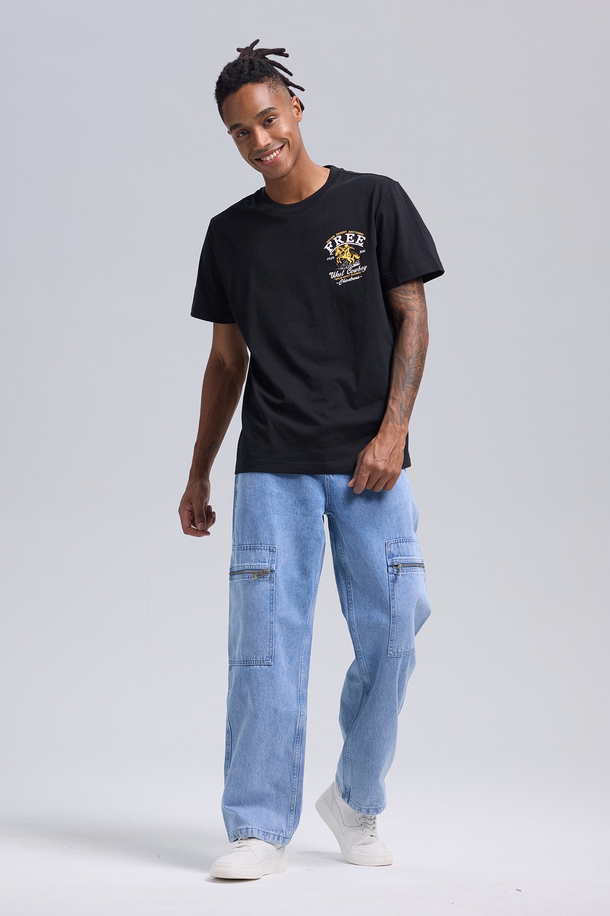 Jeans Hombre Cargo Con Cierre Azul Claro