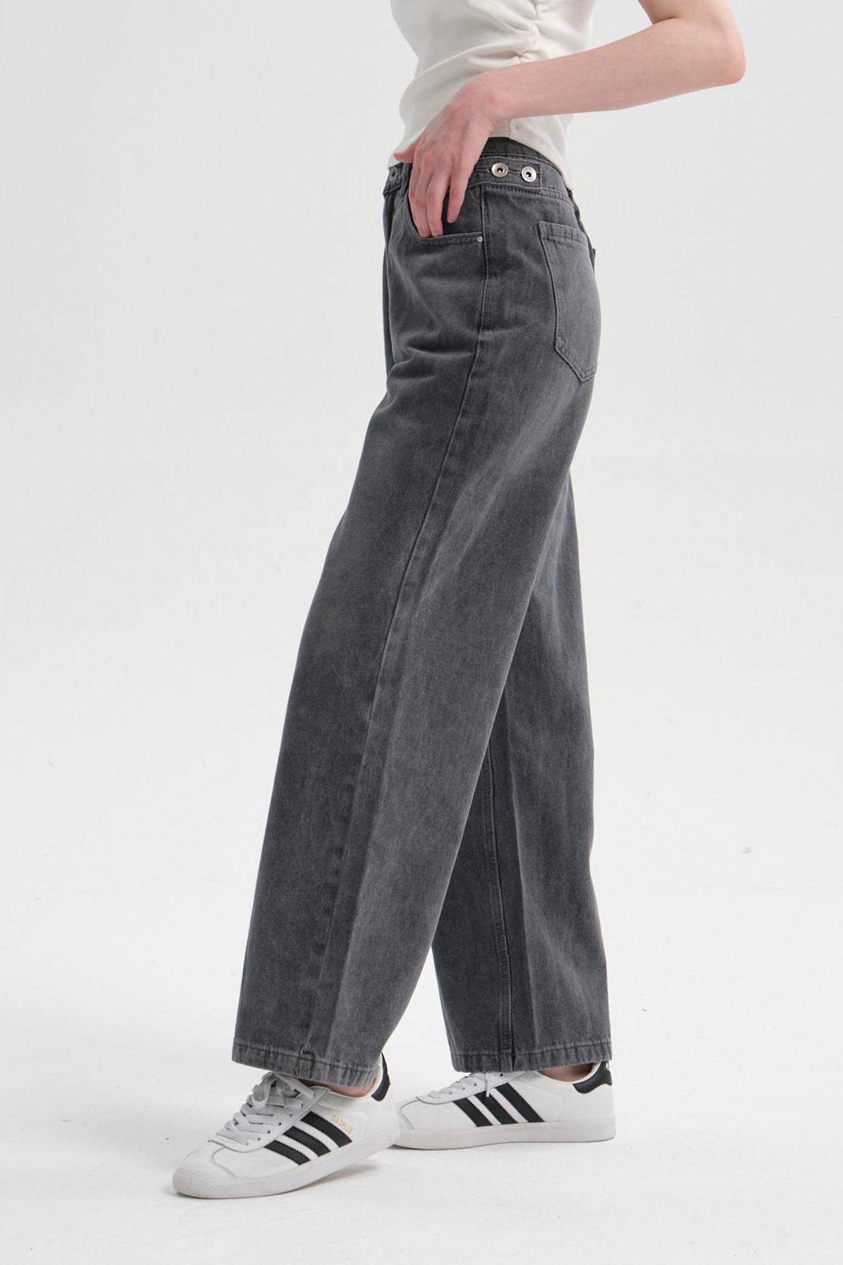 Jeans Mujer Ajuste Cintura Gris