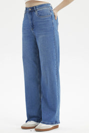 Jeans baggy azul para mujer de corte holgado y tiro alto prenda lisa sin estampado ideal para un look casual