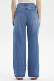 Jeans baggy azul para mujer de corte holgado y tiro alto prenda lisa sin estampado ideal para un look casual