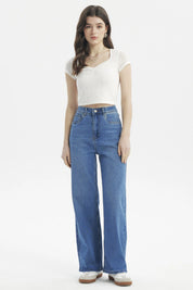 Jeans baggy azul para mujer de corte holgado y tiro alto prenda lisa sin estampado ideal para un look casual
