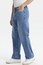 Jeans rectos azul para hombre con efecto deslavado y diseño clásico sin estampa confeccionados en algodón