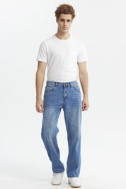 Jeans rectos azul para hombre con efecto deslavado y diseño clásico sin estampa confeccionados en algodón