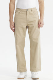 Jeans hombre beige calce recto con diseño liso sin estampas