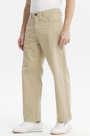 Jeans hombre beige calce recto con diseño liso sin estampas