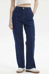 Jeans Calce Recto Mujer Azul Oscuro
