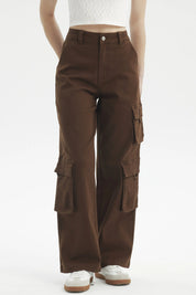 Jeans Mujer Calce Recto Cargo Café