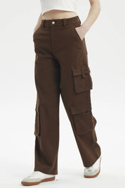 Jeans Mujer Calce Recto Cargo Café