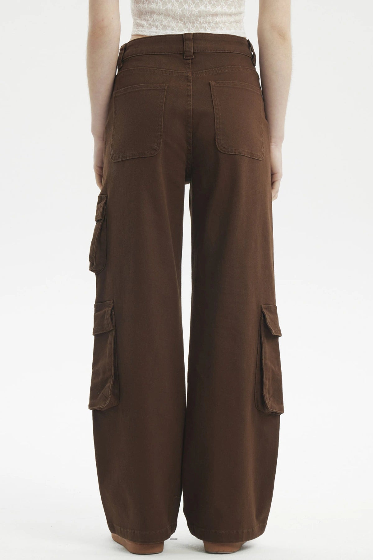 Jeans Mujer Calce Recto Cargo Café