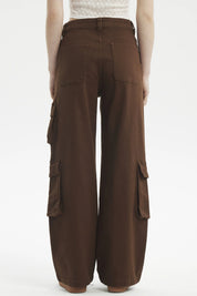 Jeans Mujer Calce Recto Cargo Café