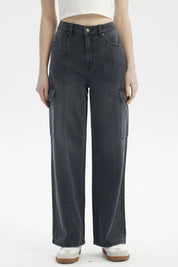 Jeans Mujer Moda Baggy Cargo Negro