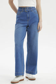 Jeans Mujer Calce Recto Doble Cintura Azul Oscuro