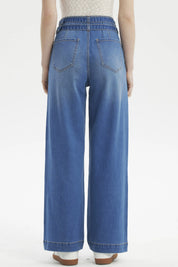 Jeans Mujer Calce Recto Doble Cintura Azul Oscuro