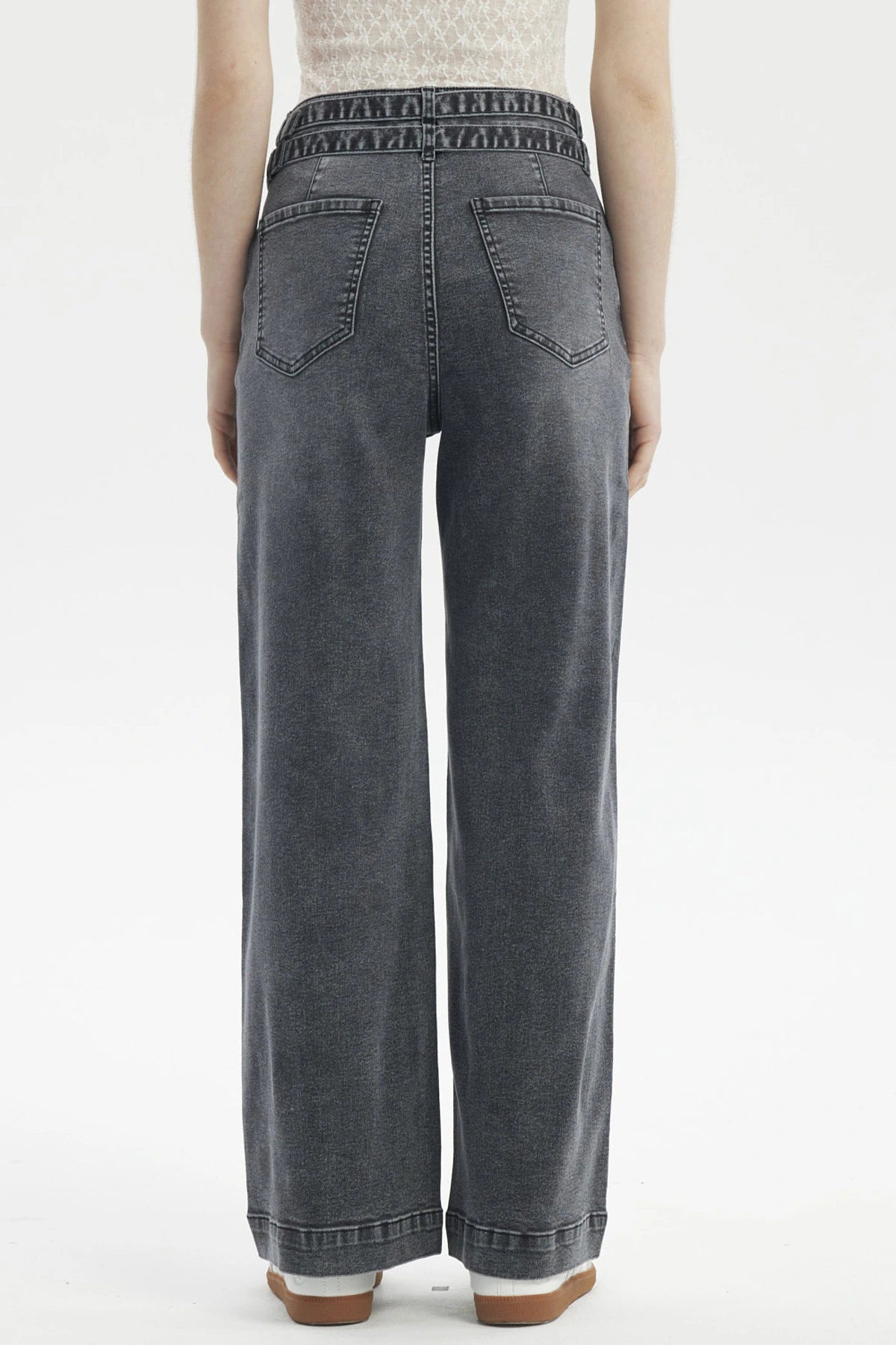 Jeans Mujer Calce Recto Doble Cintura Gris