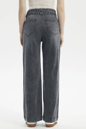 Jeans Mujer Calce Recto Doble Cintura Gris