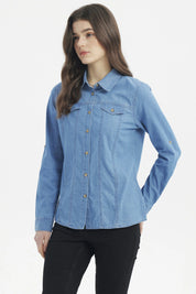 Blusa Mujer Cortes Azul Claro