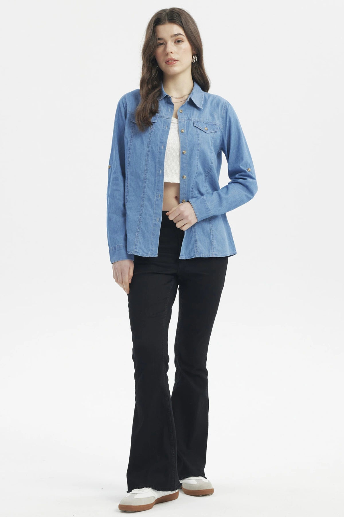 Blusa Mujer Cortes Azul Claro