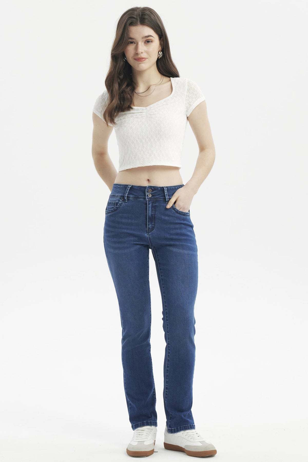 Jeans Mujer Flo Calce Recto Azul Oscuro