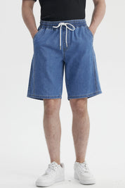 Bermuda Hombre Recto Pieza Costado Azul