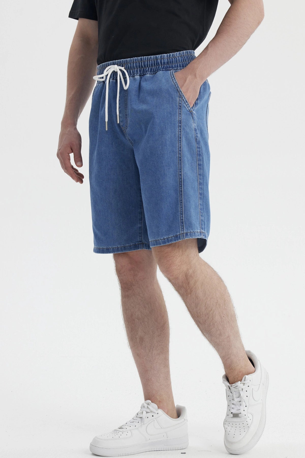 Bermuda Hombre Recto Pieza Costado Azul