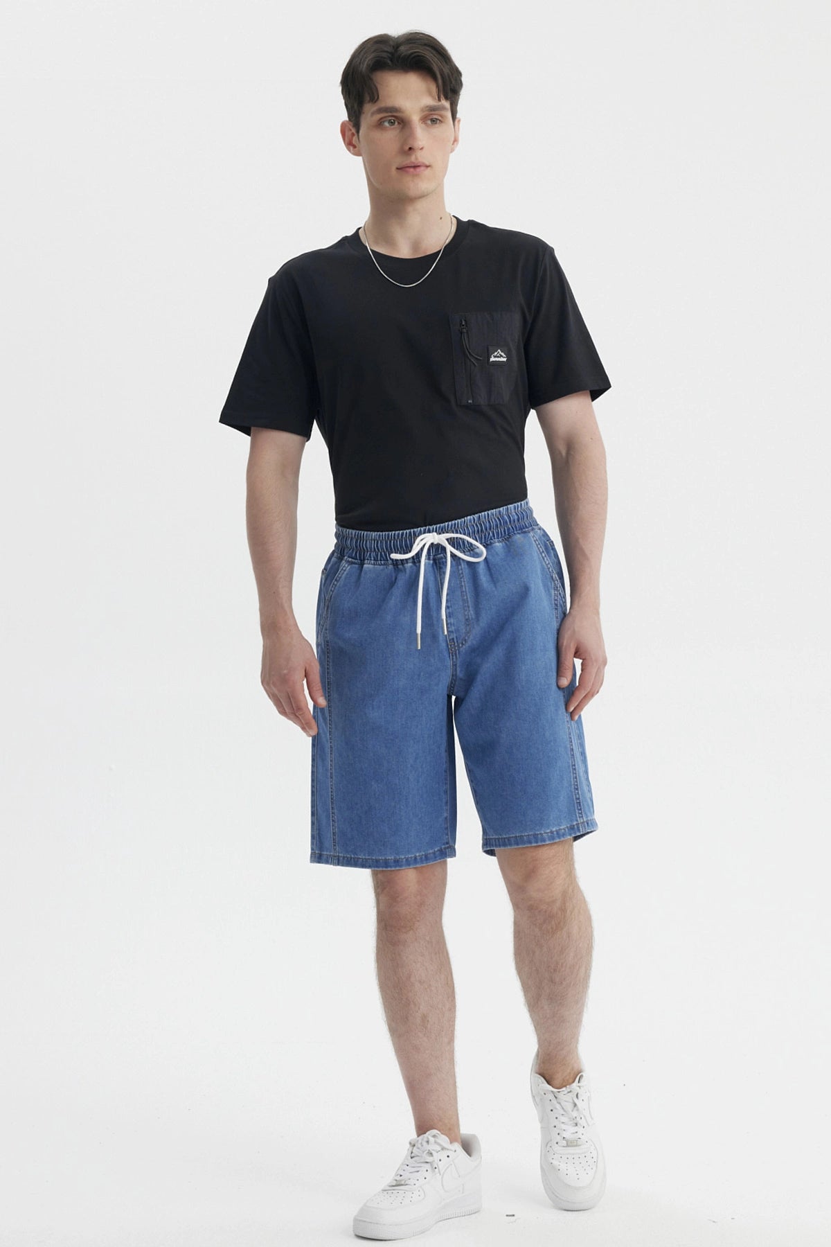 Bermuda Hombre Recto Pieza Costado Azul