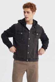 Chaqueta Hombre Denim Con Gorro Negro
