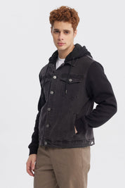 Chaqueta Hombre Denim Con Gorro Negro